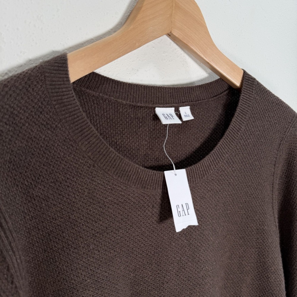 NWT GAP Sweater Womens Sz L Bella Crew Lightweight Thermal Knit Cozy Brown NEW - Picture 3 of 8